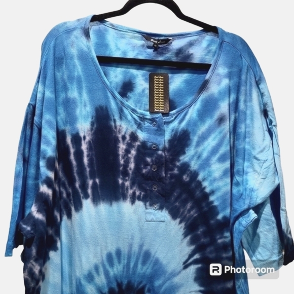 JUST LOVE 2X 100% Cotton Tie Dye Blue Loungewear Pajama Dress Coverup 3/4 Button - Picture 6 of 10